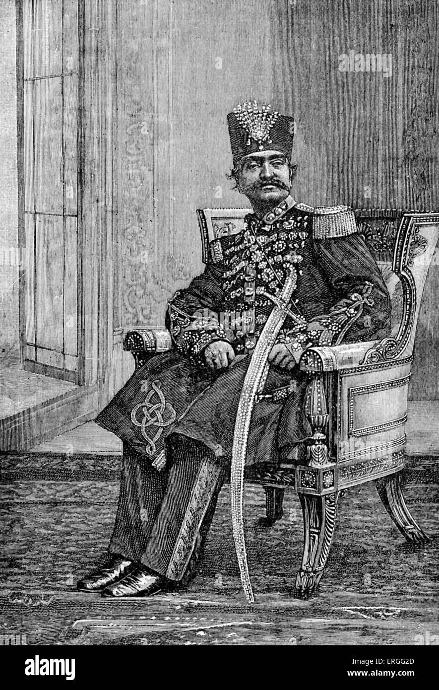 Naser al-Din Shah Qajar - portrait. King of Iran from 17 September 1848 - 1 May 1896 when he was assassinated. 16 July 1831 – 1 May 1896. Stock Photo