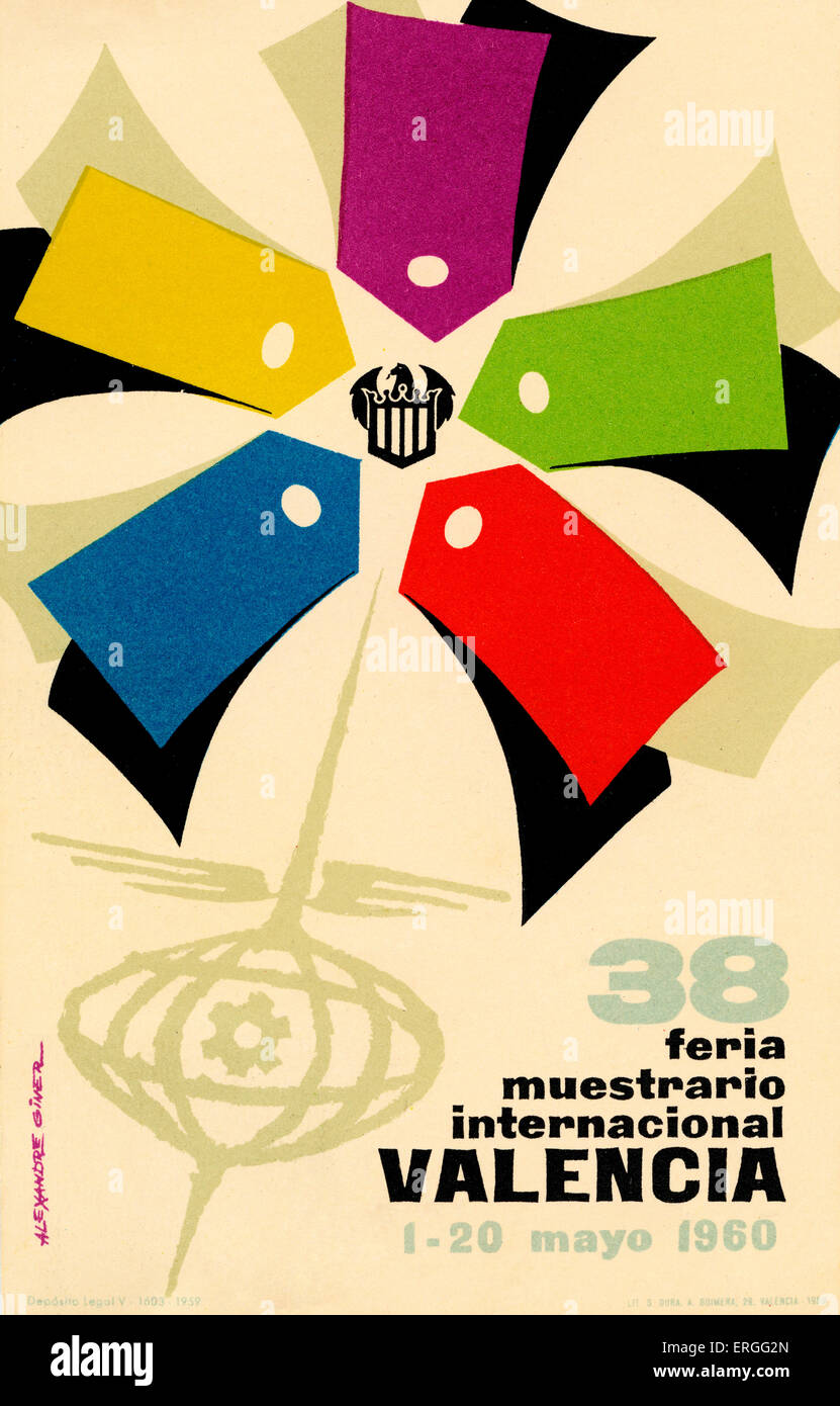 38th International Trade Fair, Valencia, Spain - poster. 1 - 20 May 1960. ( 38  feria muestrario internacional). Stock Photo