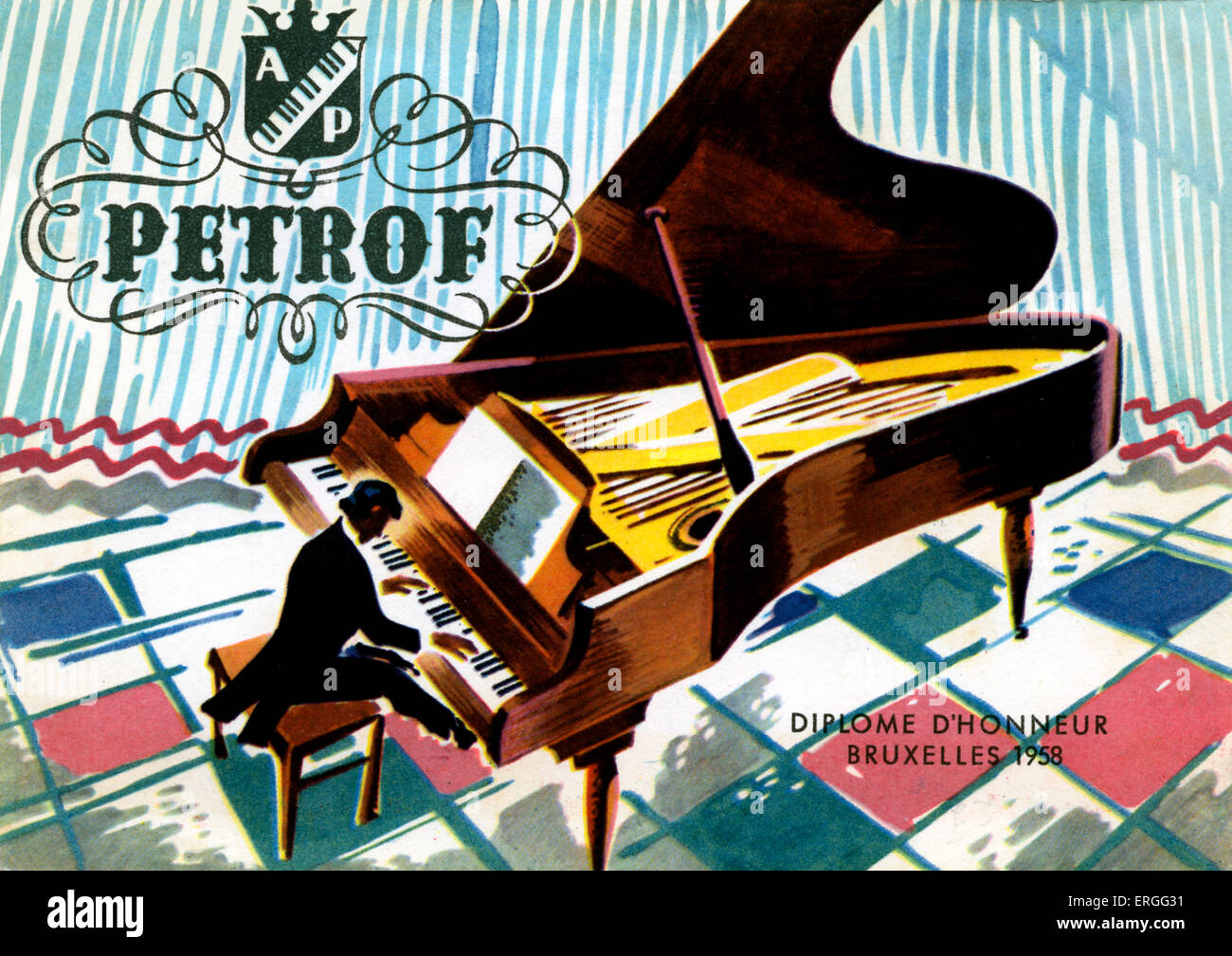 Petrof: Diplome d'Honneur Bruxelles 1958. Advert for piano makers Stock  Photo - Alamy