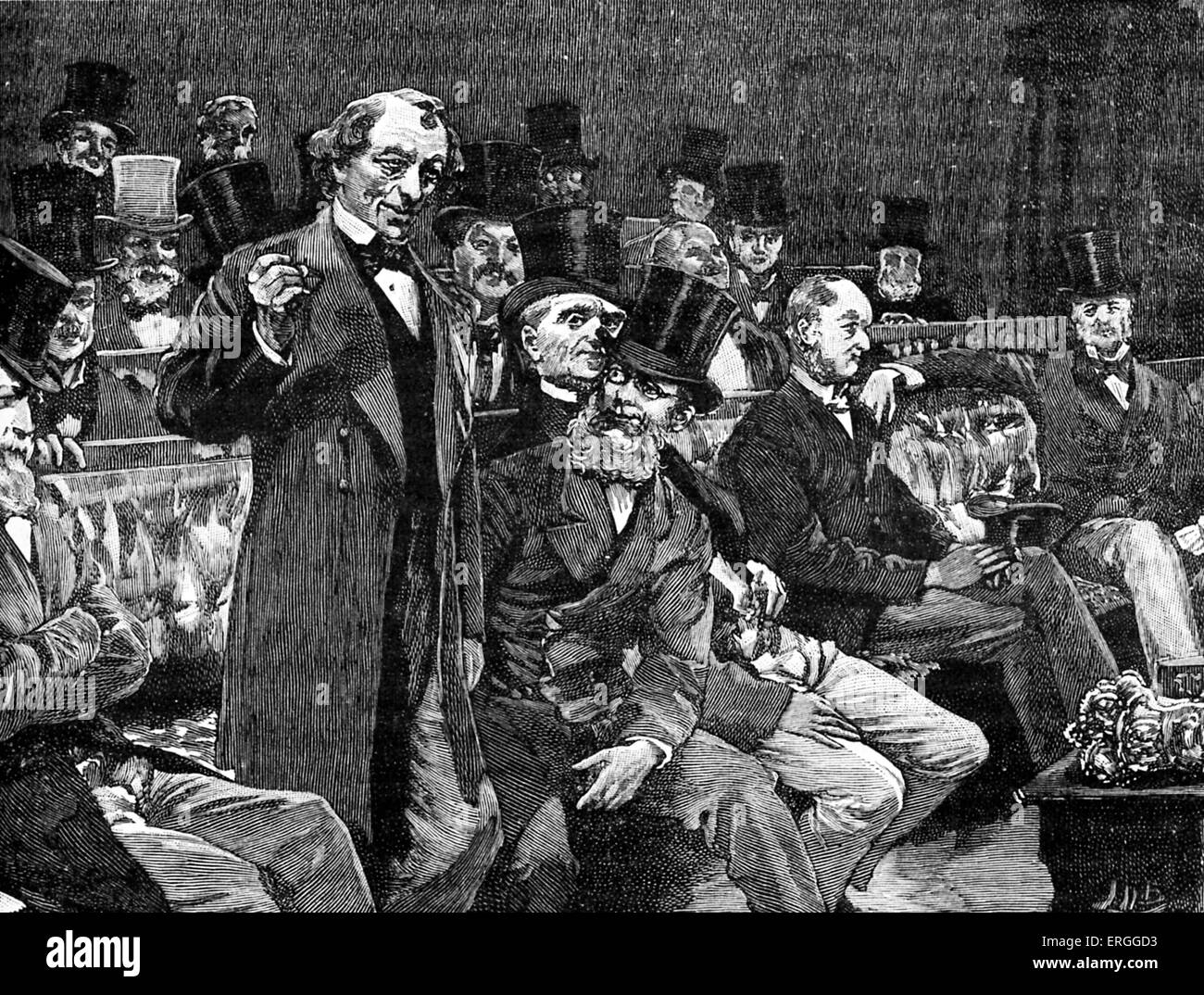 Mr Disraeli telling the House of Commons about 'dry champagne' in 1873. Benjamin Disraeli - Earl of Beaconsfield. British Stock Photo