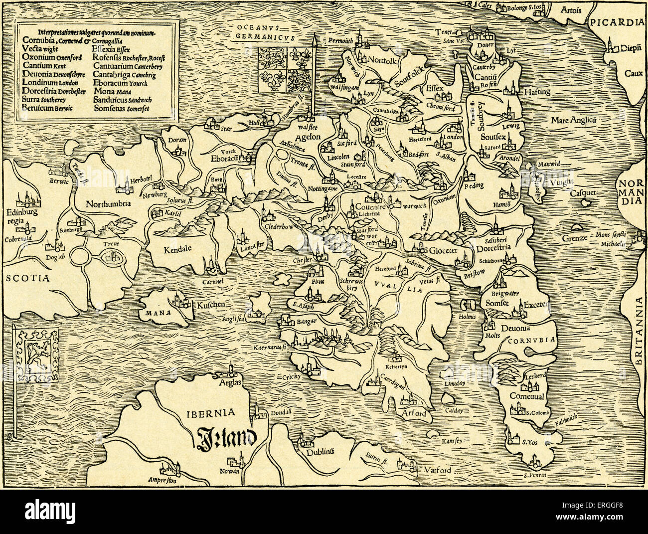 England  - map in Ptolemy 's 'Geographia Universalis Vetus et Nova complectens', 1540. Stock Photo