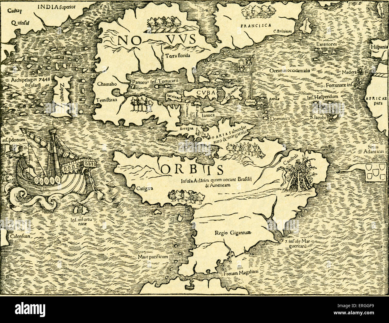 The New World  - map in Ptolemy 's 'Geographia Universalis Vetus et Nova complectens', 1540. Stock Photo