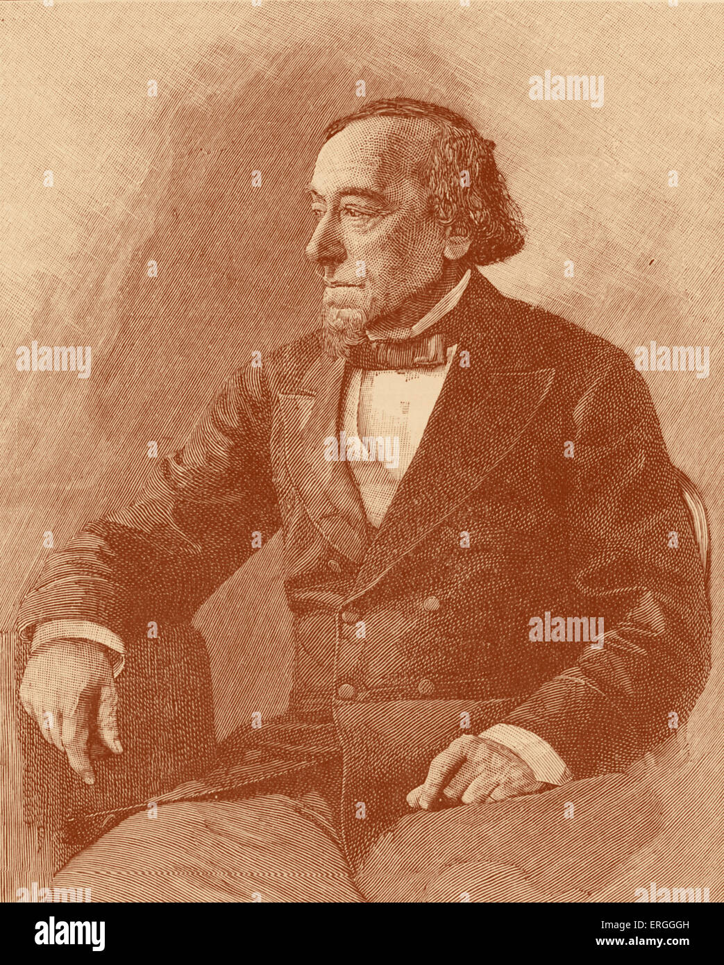 Benjamin Disraeli, 1st Earl of Beaconsfield  - portrait after photograph. British Prime Minister, parliamentarian, Conservative Stock Photo
