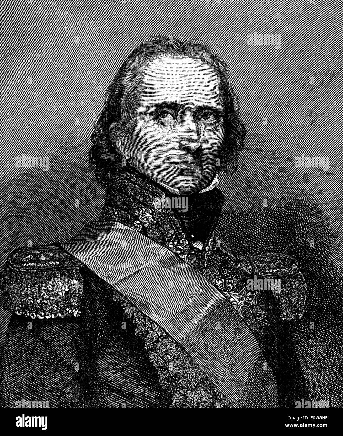 Nicolas Jean-de-Dieu Soult - illustration after portrait by Rouillard. French general and statesman, named Marshal of the Empire in 1804. 29 March 1769 – 26 November 1851. One of 18 original Marshals of France (Maréchaux de France) appointed by Napoleon Bonaparte. Stock Photo