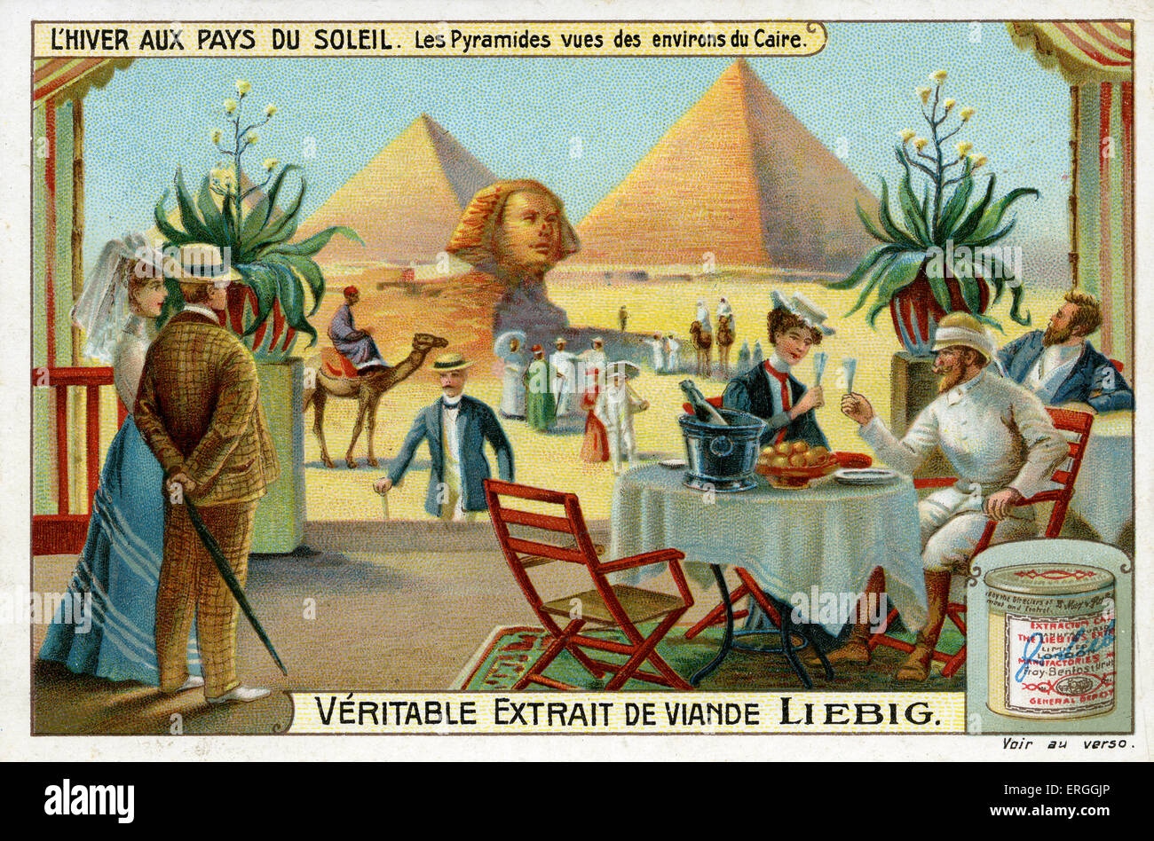 Winter in the Sun Pyramids seen from Cairo, Egypt. 1910. Liebig