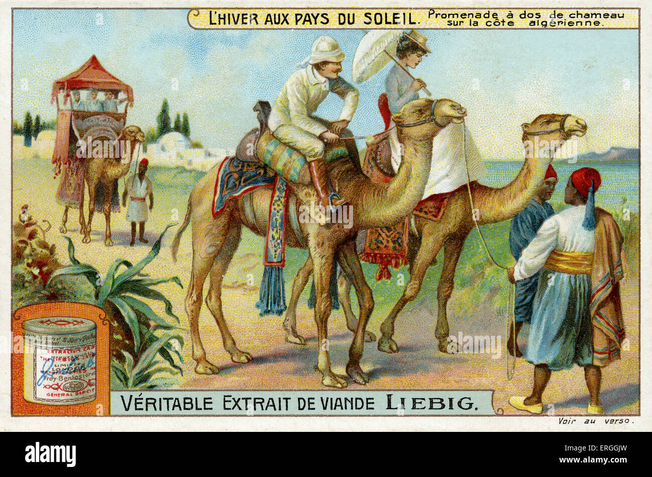 Winter in the Sun: Camel ride on the Algerian coast. 1910. Liebig ...