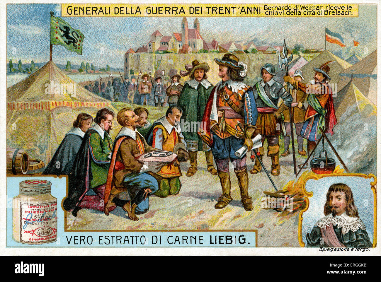 Generals of the Thirty Years' War:  Bernard of Saxe-Weimar  (16 August 1604 – 18 July 1639). Illustration of 1910.  Receiving Stock Photo