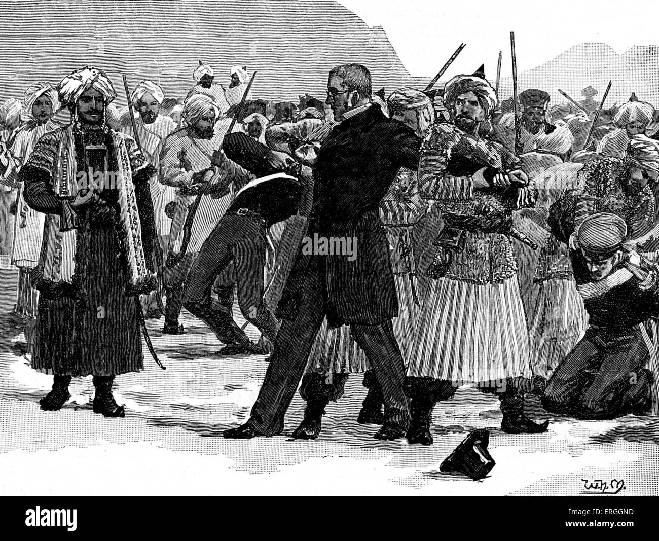 Seizure of Sir William Macnaghten during First Anglo Indian War. British civil servant in India, assassinated by Dost Mohammad's son, Akbar Khan during insurrection in Afghanistan. 24 August 1793 – 23 December 1841. Stock Photo