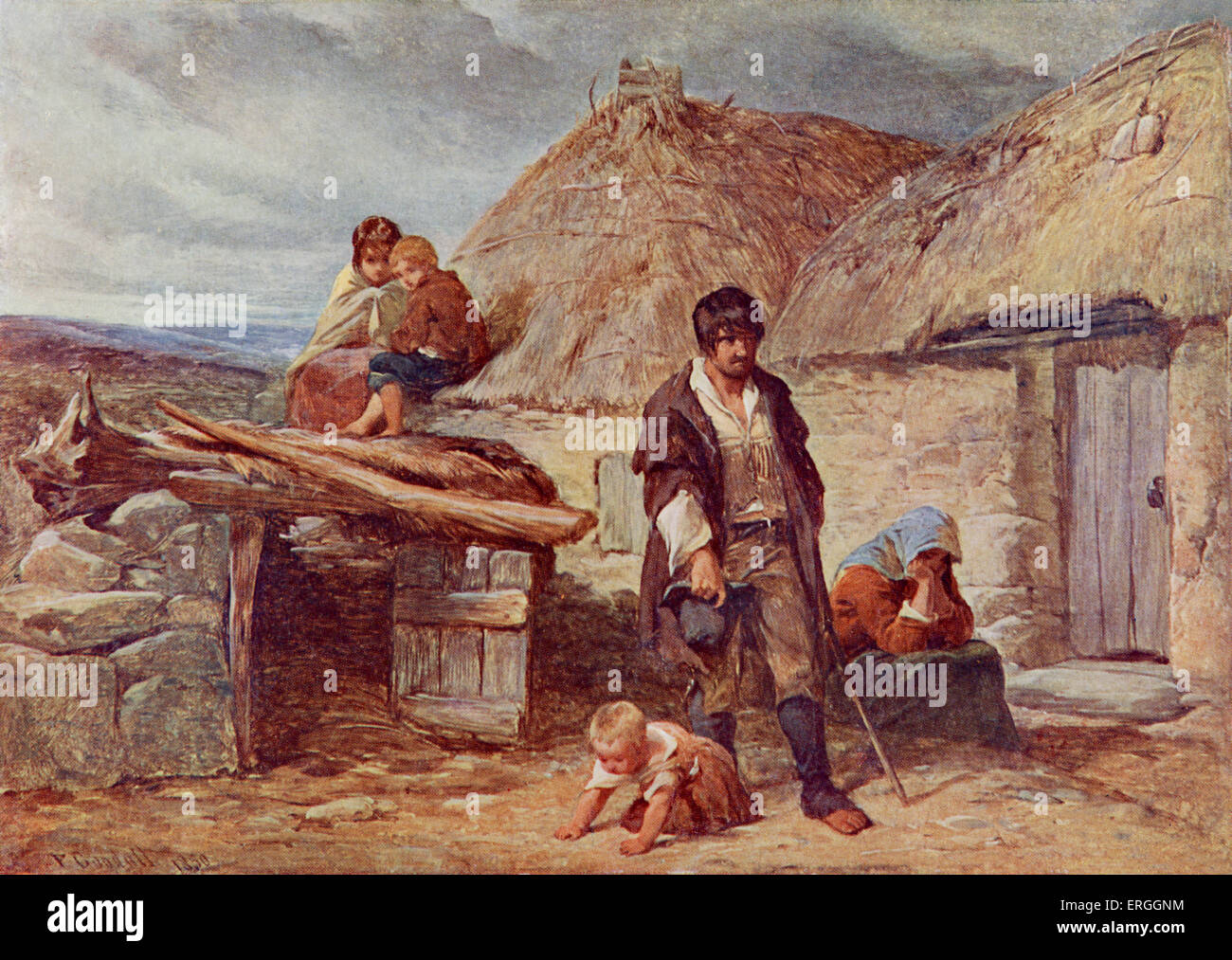 An Irish Eviction, 1850. From painting by F. Goodall. Stock Photo
