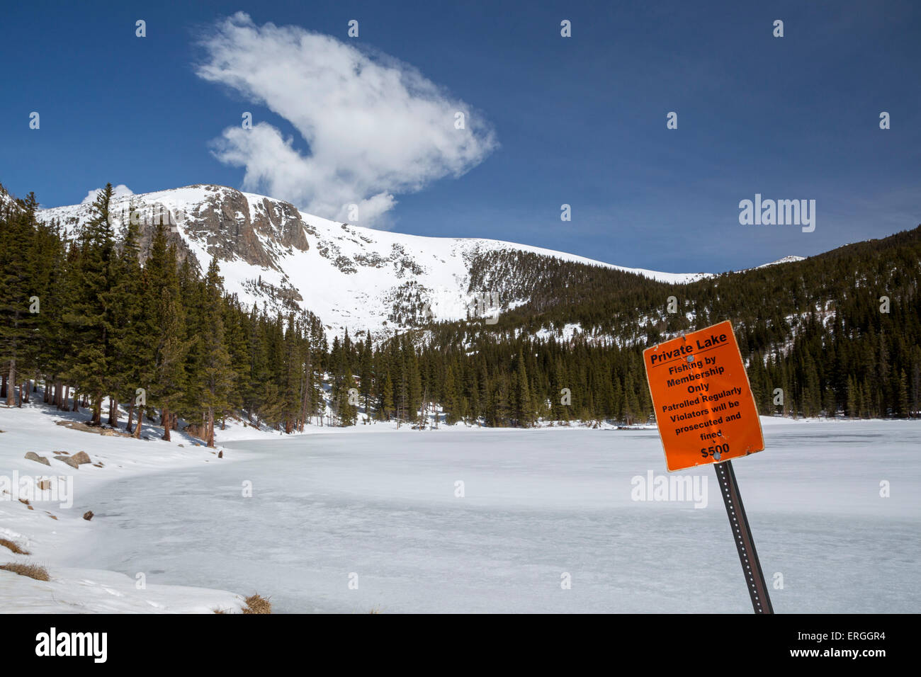 St. Mary's, Colorado A sign prohibits public fishing in Silver Lake