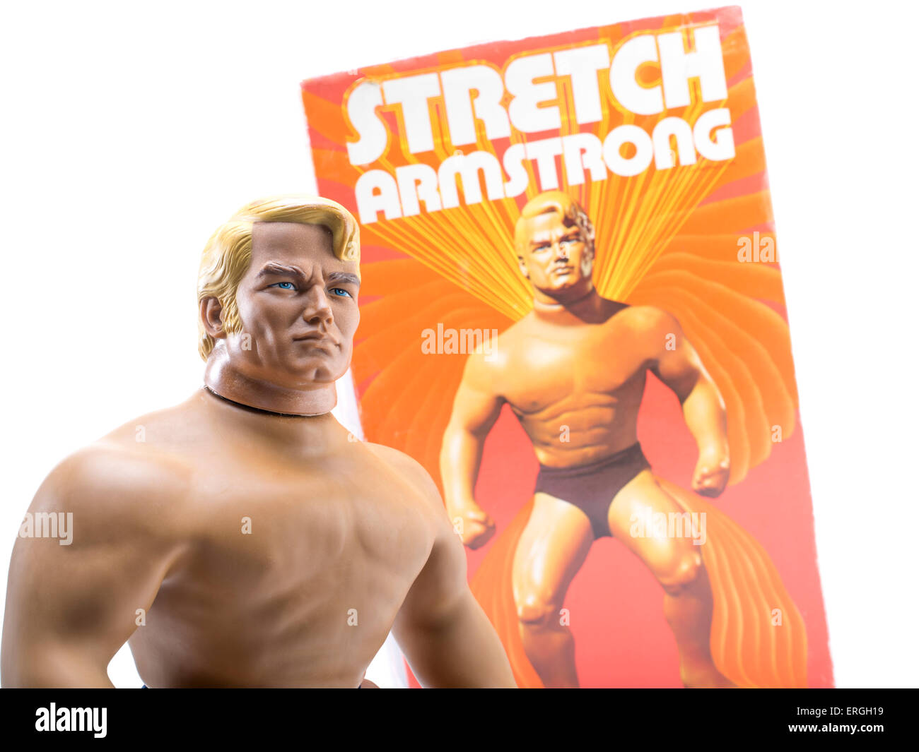 Stretch Armstrong latex with corn syrup gel action figure from 1976 by Kenner Stock Photo