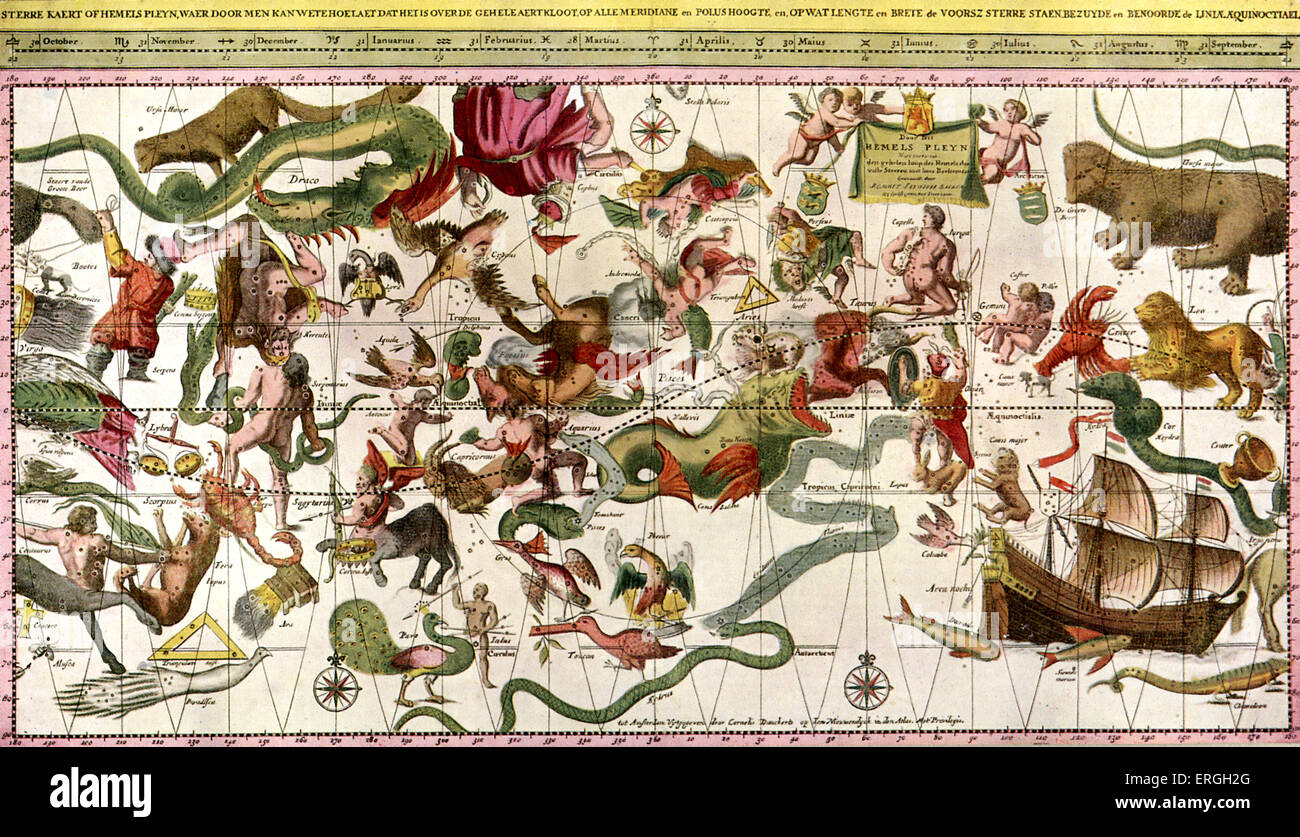 Star Chart of the Northern Hemisphere. Published in van Jeulen 's 'Dutch Atlas', 1709, Amsterdam. Stock Photo