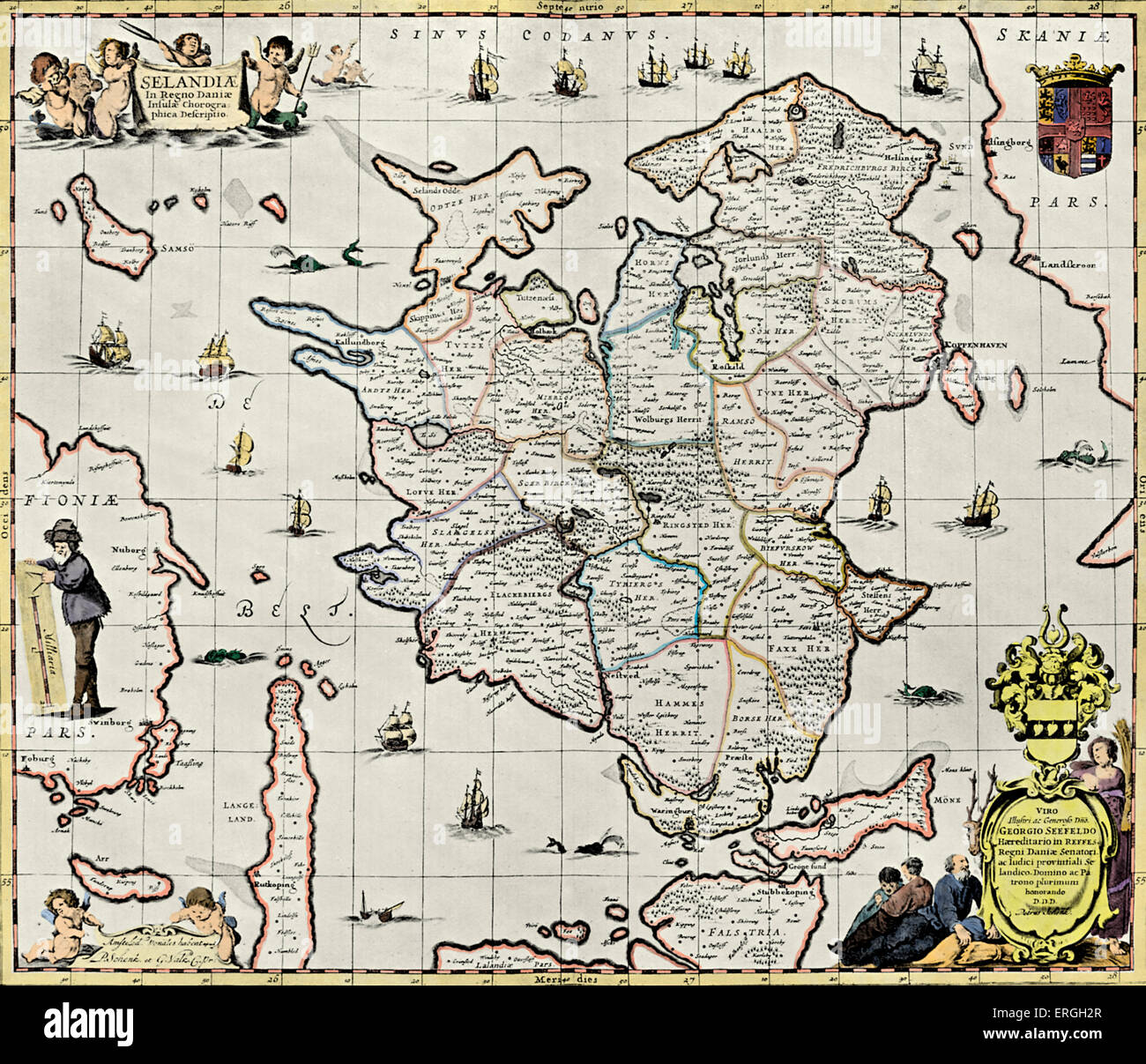 Zealand, Denmark -  published in Schenck 's 'Atlas Contractus', 1713. Largest island of Denmark. Stock Photo