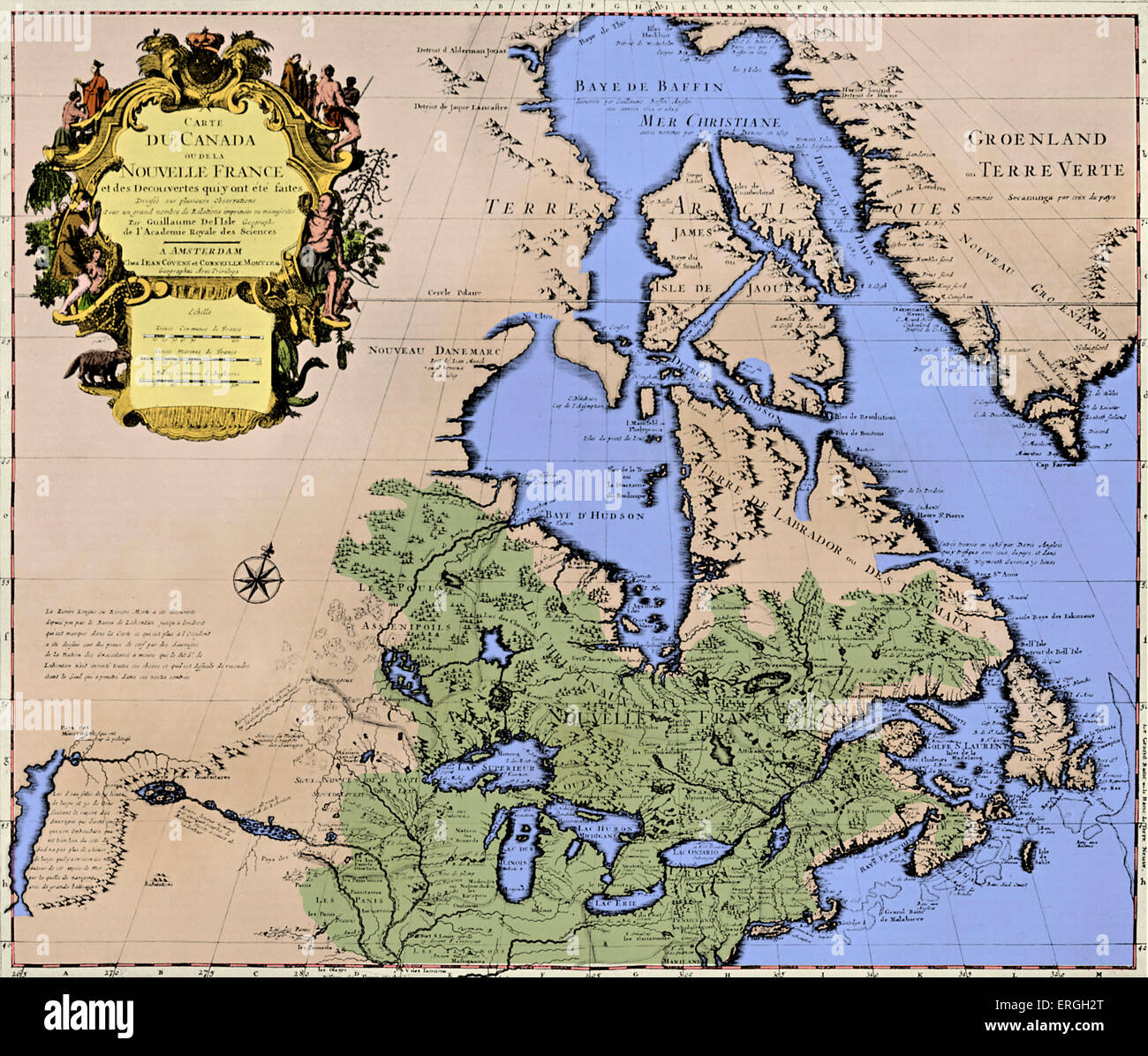 Map of Canada ('New France')  - published in De Lisle 's  'Atlas Nouveau', 1713. Stock Photo