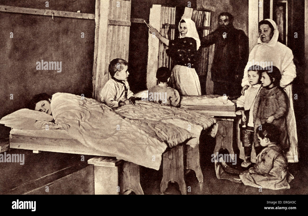 Grand Duchess Tatiana Nikolaevna of Russia volunteering at a refugee settlement during World War 1. March 1916. Second daughter Stock Photo