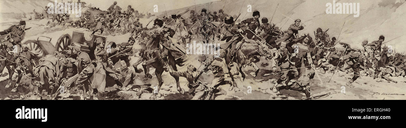 World War 1: Russian Army in Armenia. 1916. Circassian cossacks charging at Turkish troops. Stock Photo