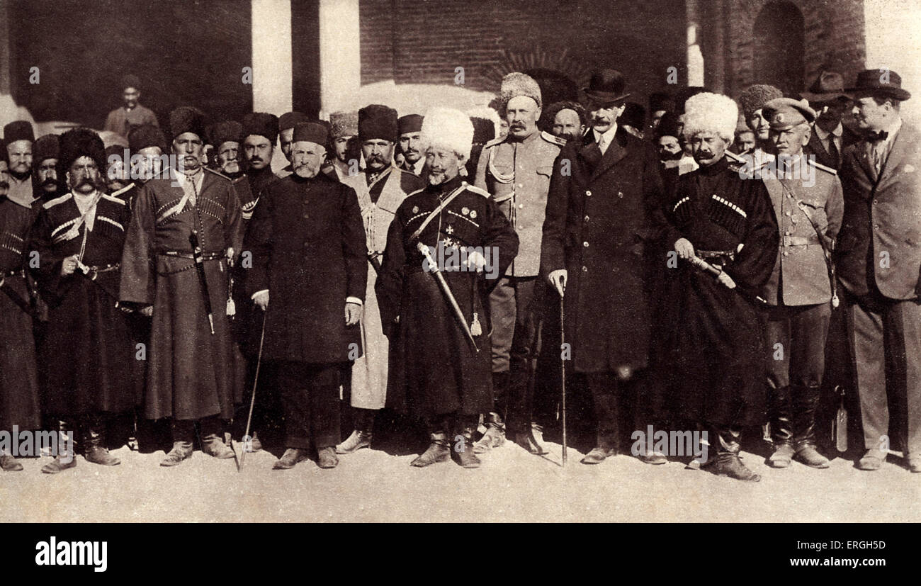 General Baratoff and Cossacks Brigade in Tehran during World War 1. 1916. Modern day Iran. Stock Photo