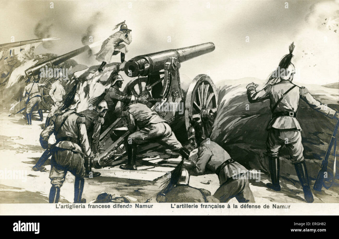 World War I: French artillery defending Namur, Belgium. French postcard. Stock Photo