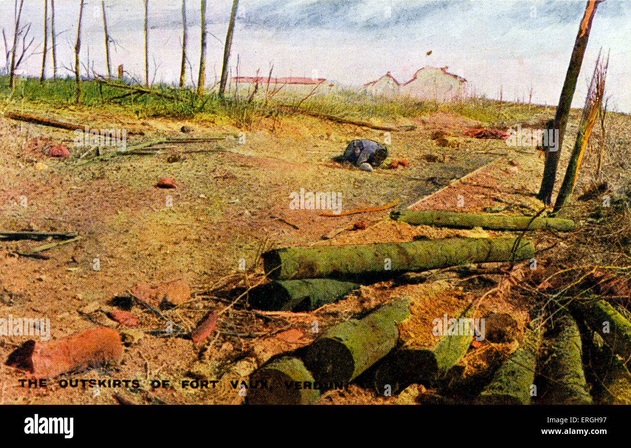 World War 1: The Outskirts of Fort Vaux, Verdun. Battle of Verdun. 21st of February – 18th of December  1916. Second fort to Stock Photo