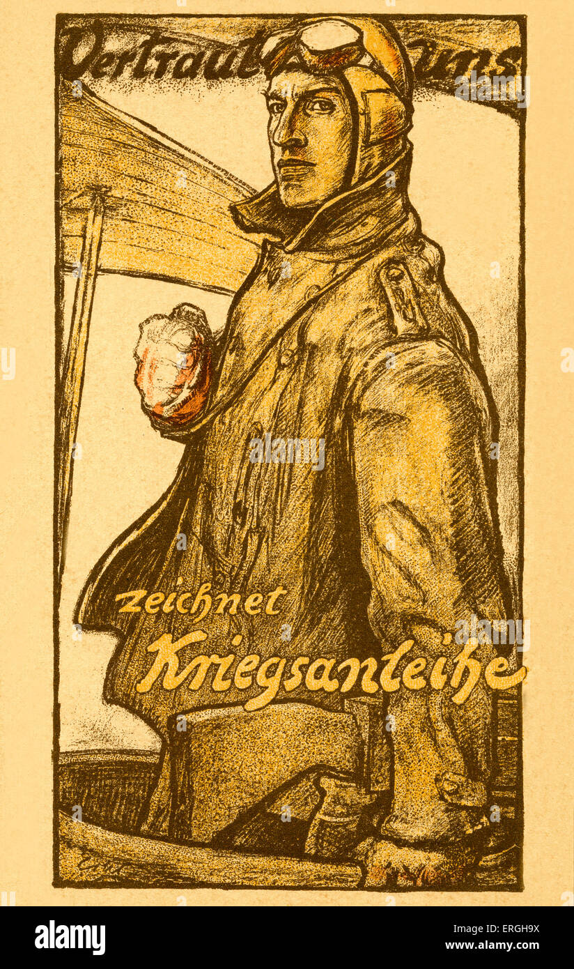 German WW1 War Bonds Poster. Caption: ' Vertraut uns. Zeichnet Kriegsanleihe'. ('Trust us. Take out a War Bond'). Government Stock Photo