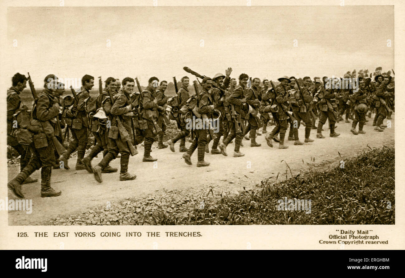 World War 1: East Yorkshire Regiment going to the trenches. Official War Picture. Series 16. No. 125. Caption: 'Men of the Stock Photo