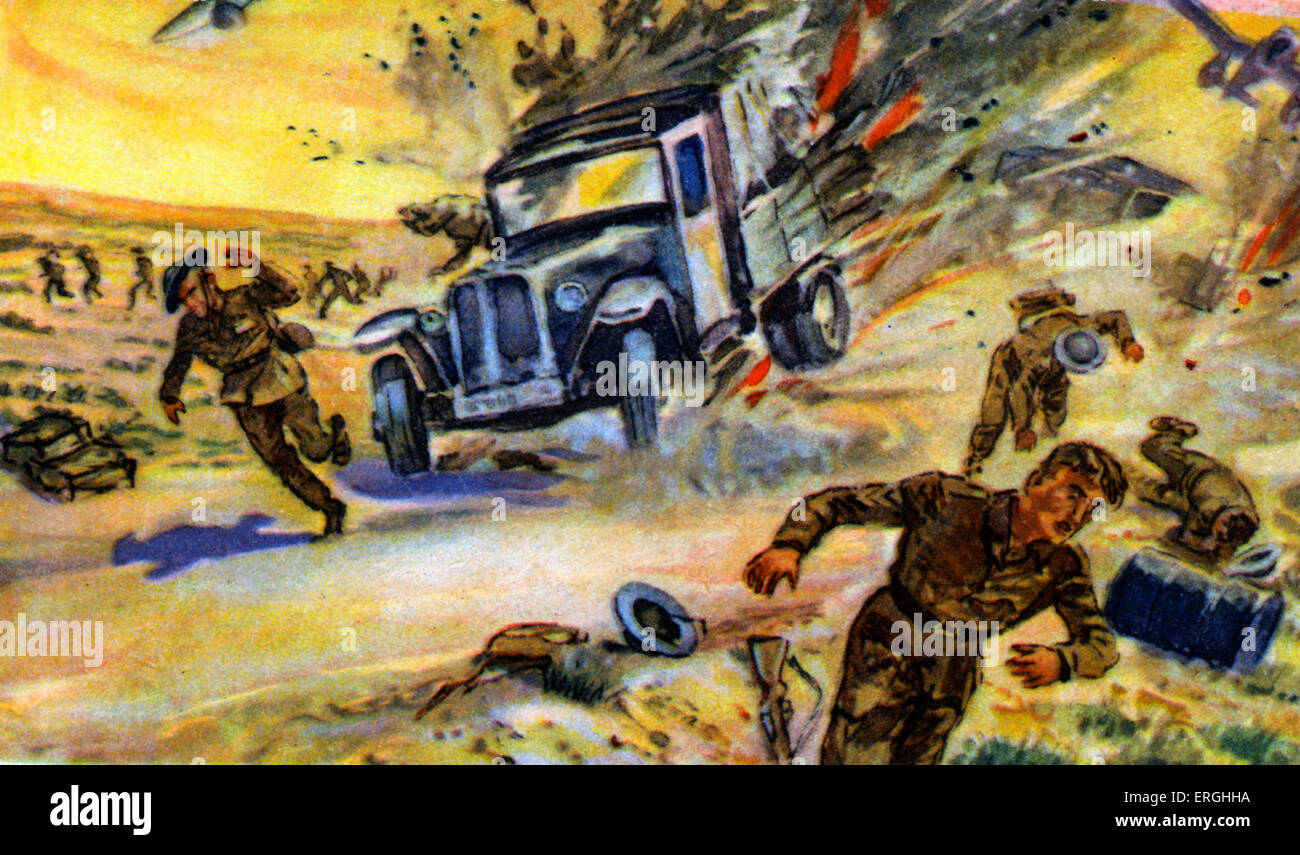 World War 2: Desert War in North Africa. German postcard. Caption: Wüstenkrieg in Nord- Afrika. Die deutsche Luftwaffe ist auch Stock Photo