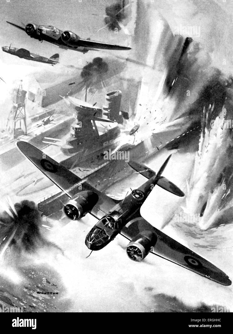 WW2: British Royal Air Force Raid on Kiel, 4 September 1939.  R.A.F. bombers attacked German warships at Wilhelkmshaven and Stock Photo