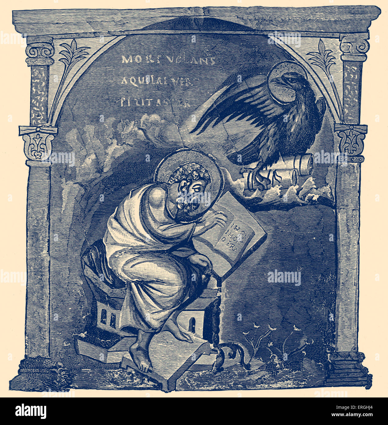 St John the Evangelist. From illustration in Gospel book given by Otto I. To Aethelstan. 19th century reproduction. Stock Photo