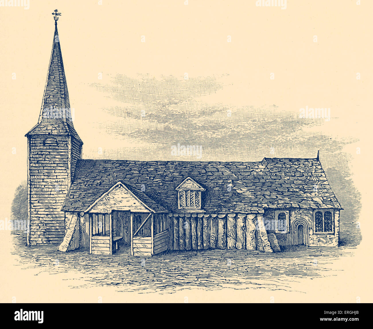 Wooden Church, Greenstead, Essex, A.D. 1013 (as it was in 1748). 19th century reproduction illustration. Stock Photo