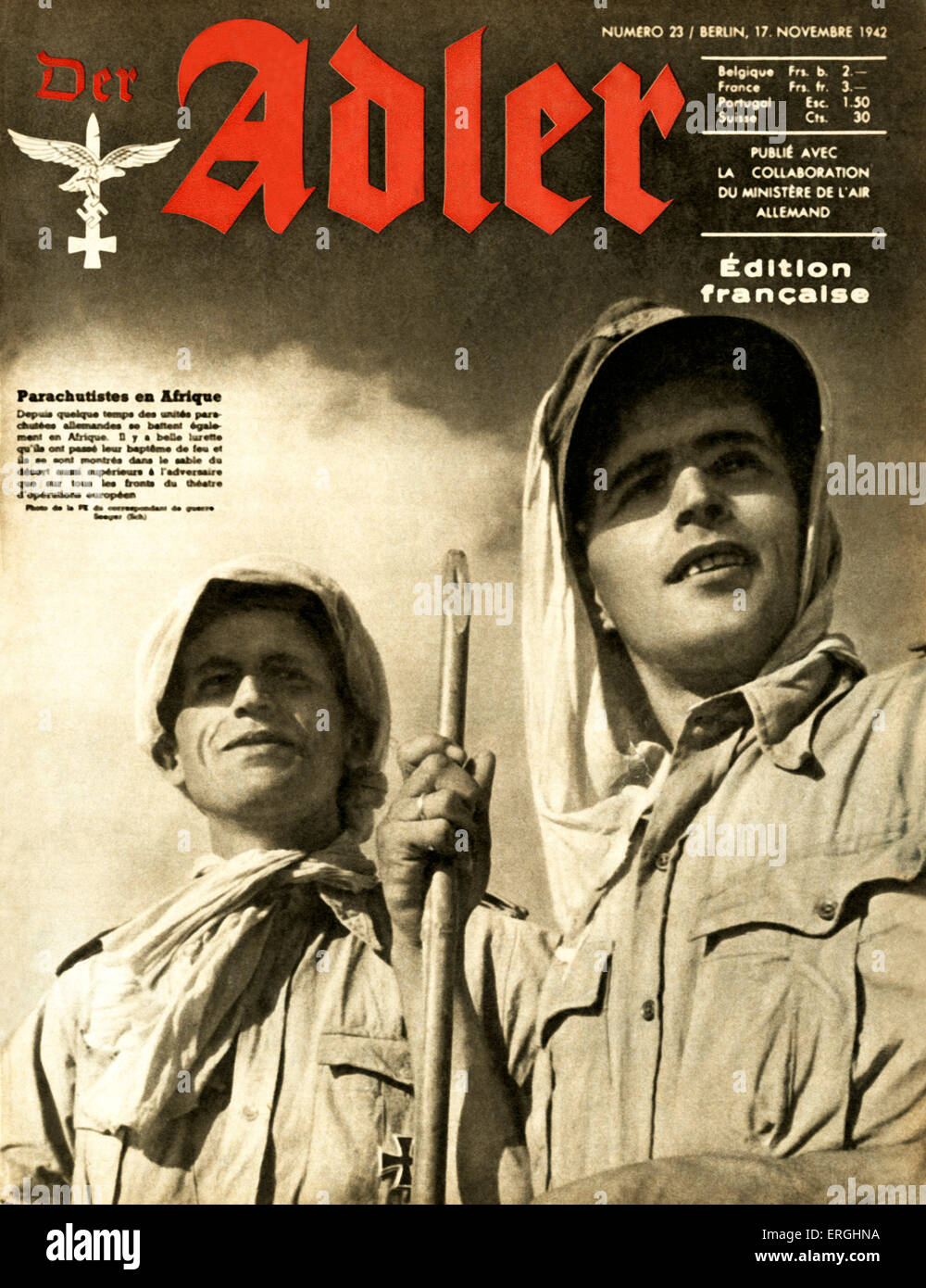 Der Adler, magazine of the German Air Force (Luftwaffe) during World War 2.  Cover of 17 November 1942. French edition. German Stock Photo