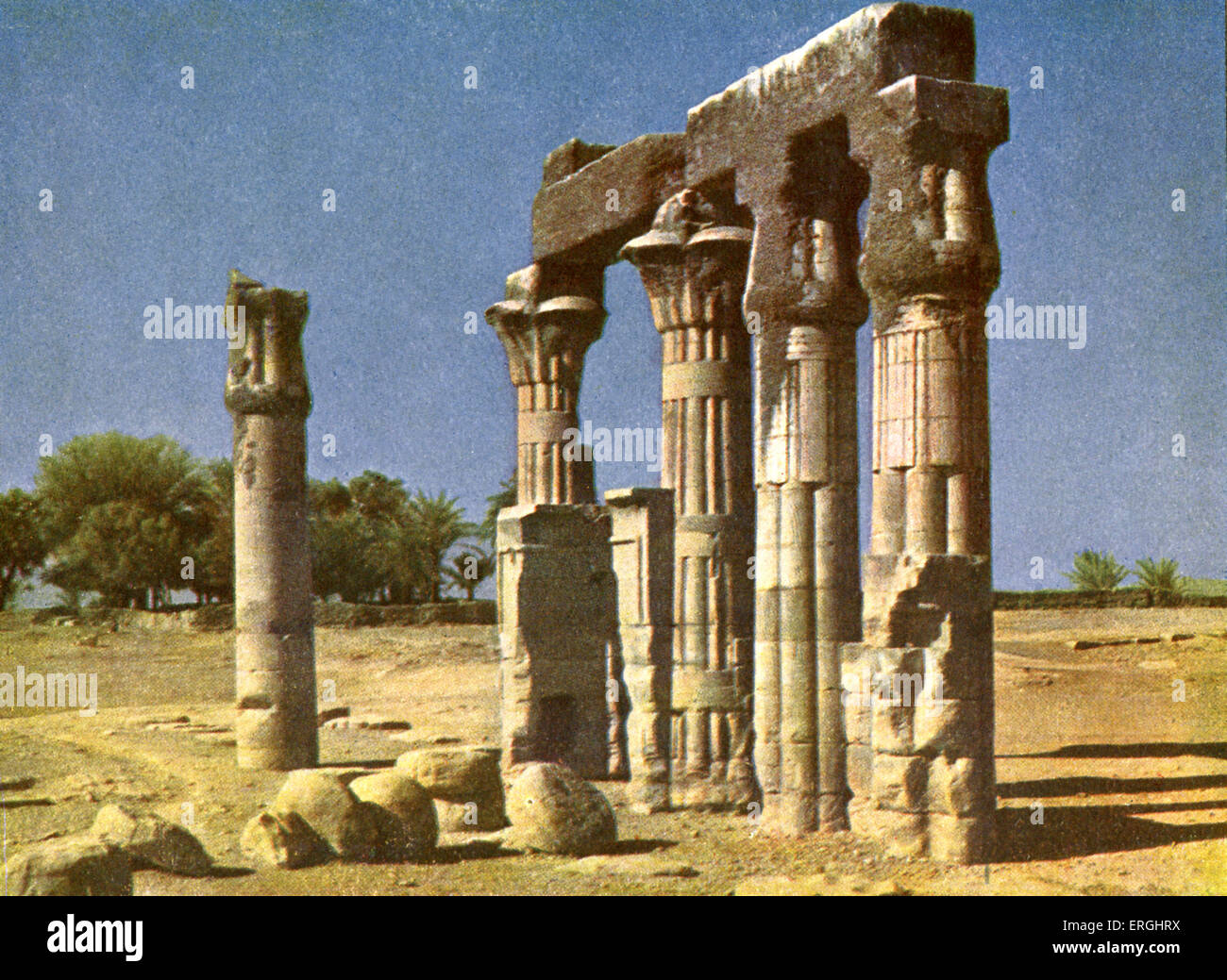 Ruined temple at Medamut, Egypt. Photograph from 1923 book. Stock Photo