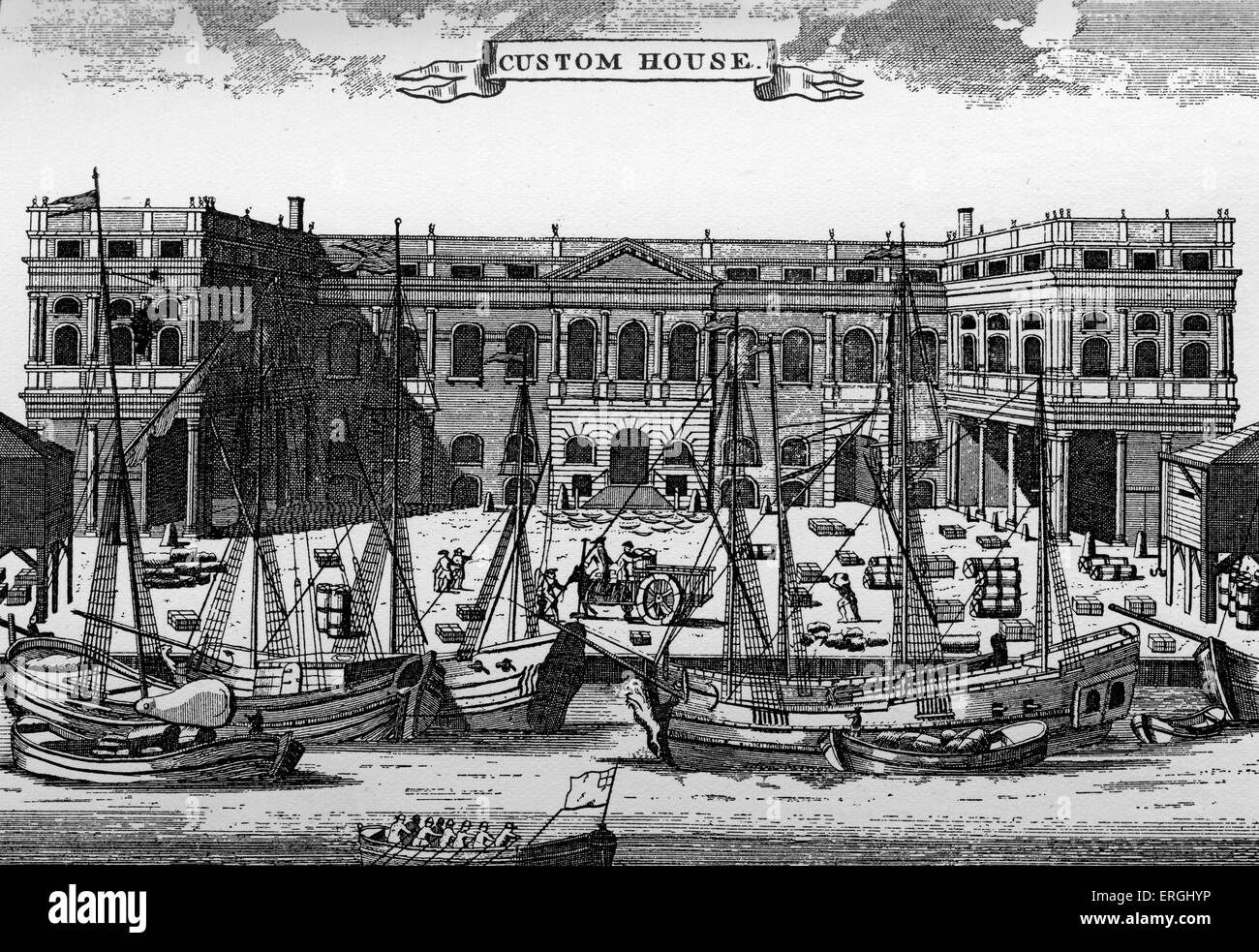 London Custom House - at the beginning of the 18th century. From drawing originally published in 'Several Prospects of the most Stock Photo