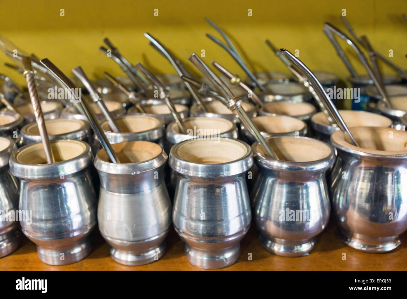 A selection of mate cups seen in Argentina Stock Photo