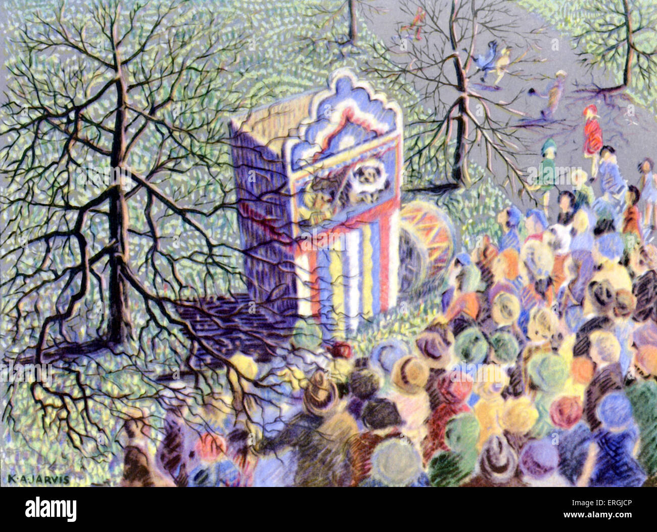 Punch & Judy Show. Illustration by K.A. Jarvis (dates unknown), 1930. Stock Photo