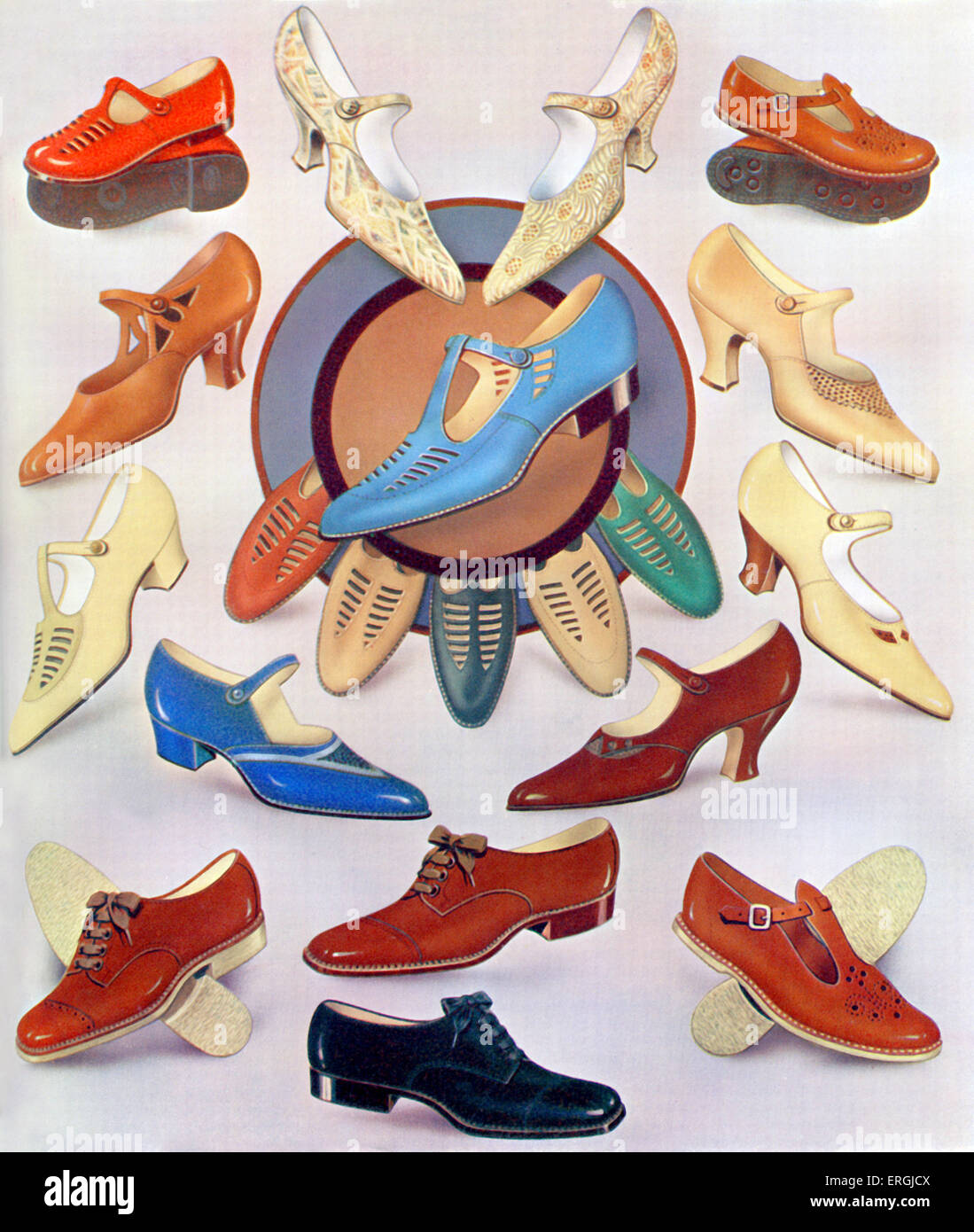Advertisement for women's shoes, 1930. Artist unknown. Stock Photo
