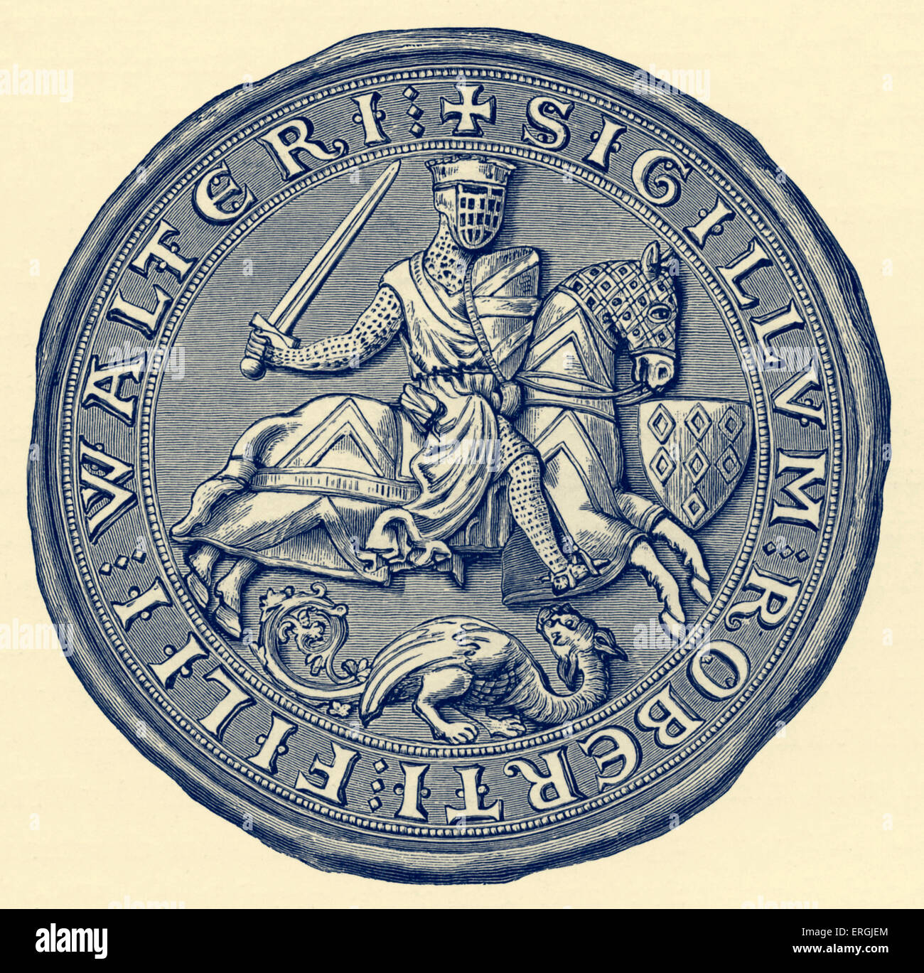 Seal of Robert Fitz-Walter. Leader of the baronial opposition against King John and one of twenty-five sureties of Magna Carta. Stock Photo