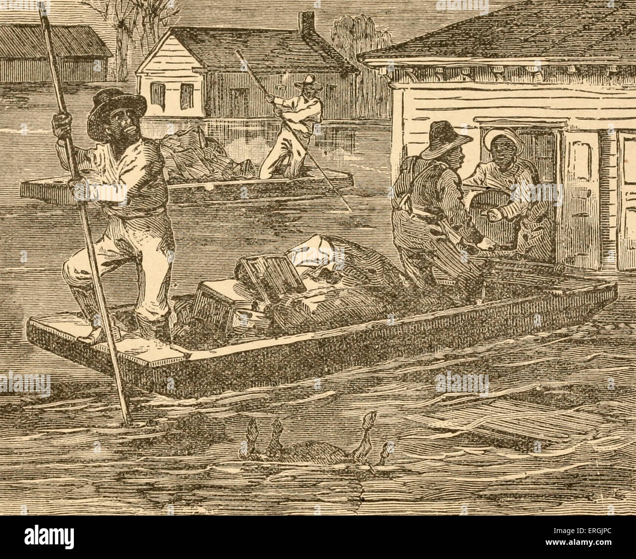 Negroes Moving Out - African Americans fleeing the rising flood waters - New Orleans Flood, 1882 Stock Photo