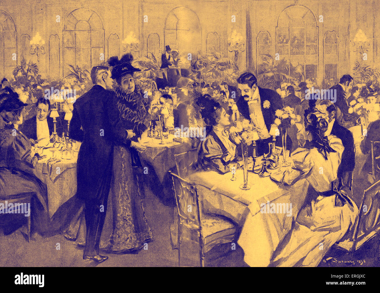 Members of high society at the Waldorf Hotel, 1896. The dining room has