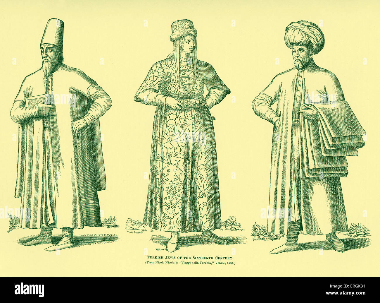 !6th century Turkish Jews. (Source Nicolo Nicolai Viaggi nella Turchia, published Venice 1580) Stock Photo