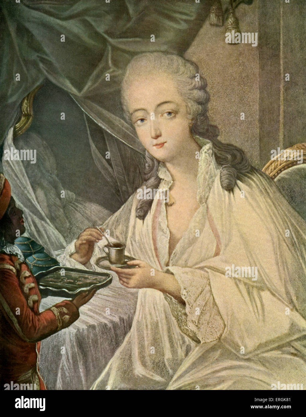 Madame Du Barry and the page Zamore - engraved by Jean-Baptiste André  Gautier Dagoty She is being served a drink by a black Stock Photo - Alamy