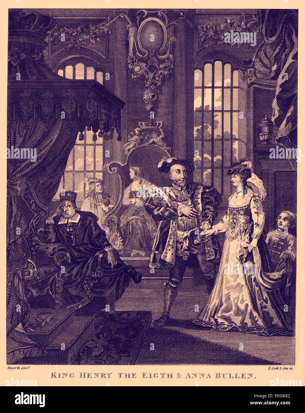 King Henry VIII and Anne Boleyn by William Hogarth. Engraved by T. Cook ...