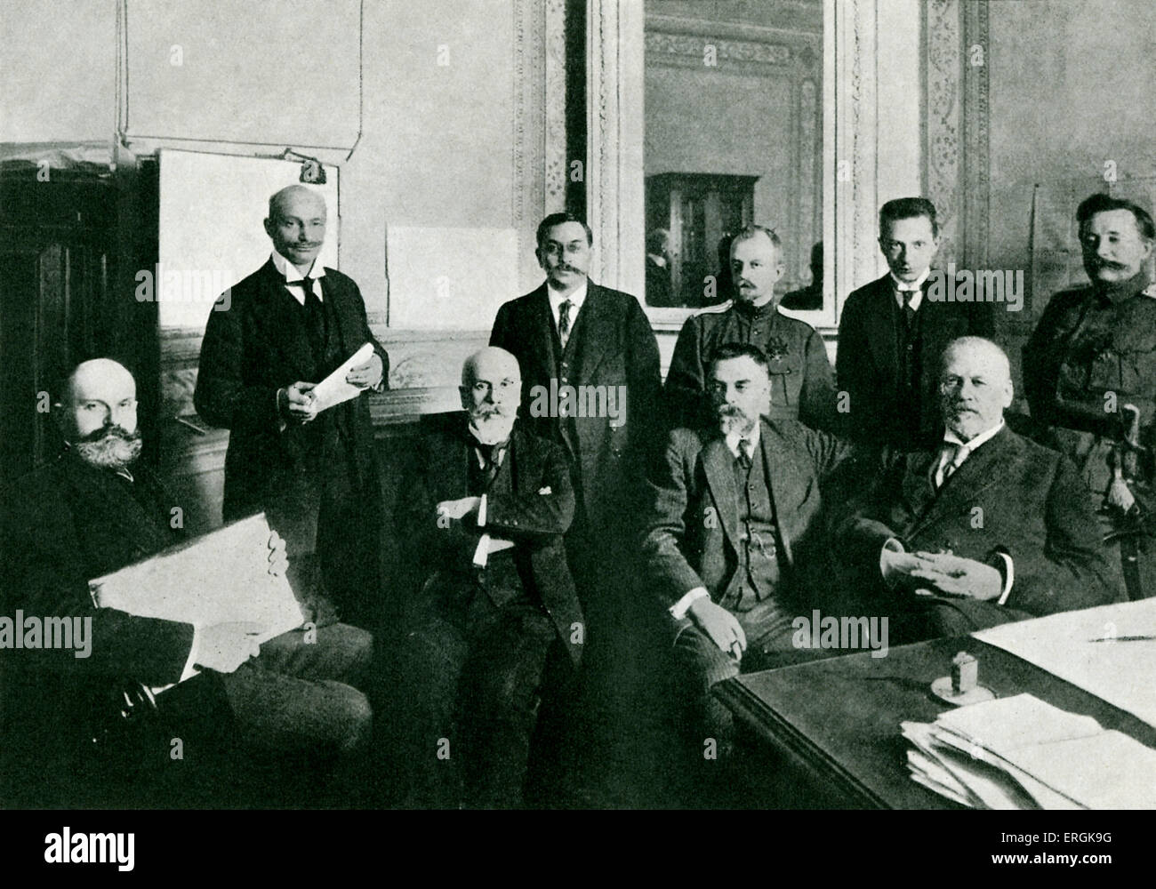 A group of Russian politicians after the Februry revolution, including Mikhail Rodzianko (1859 - 1924), ex-president of the Stock Photo