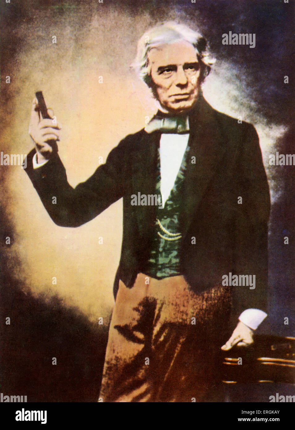 Michael Faraday (1791-1867). Michael Faraday experimented in the field of electromagnetism. Caption reads: 'Michael Faraday'. Stock Photo