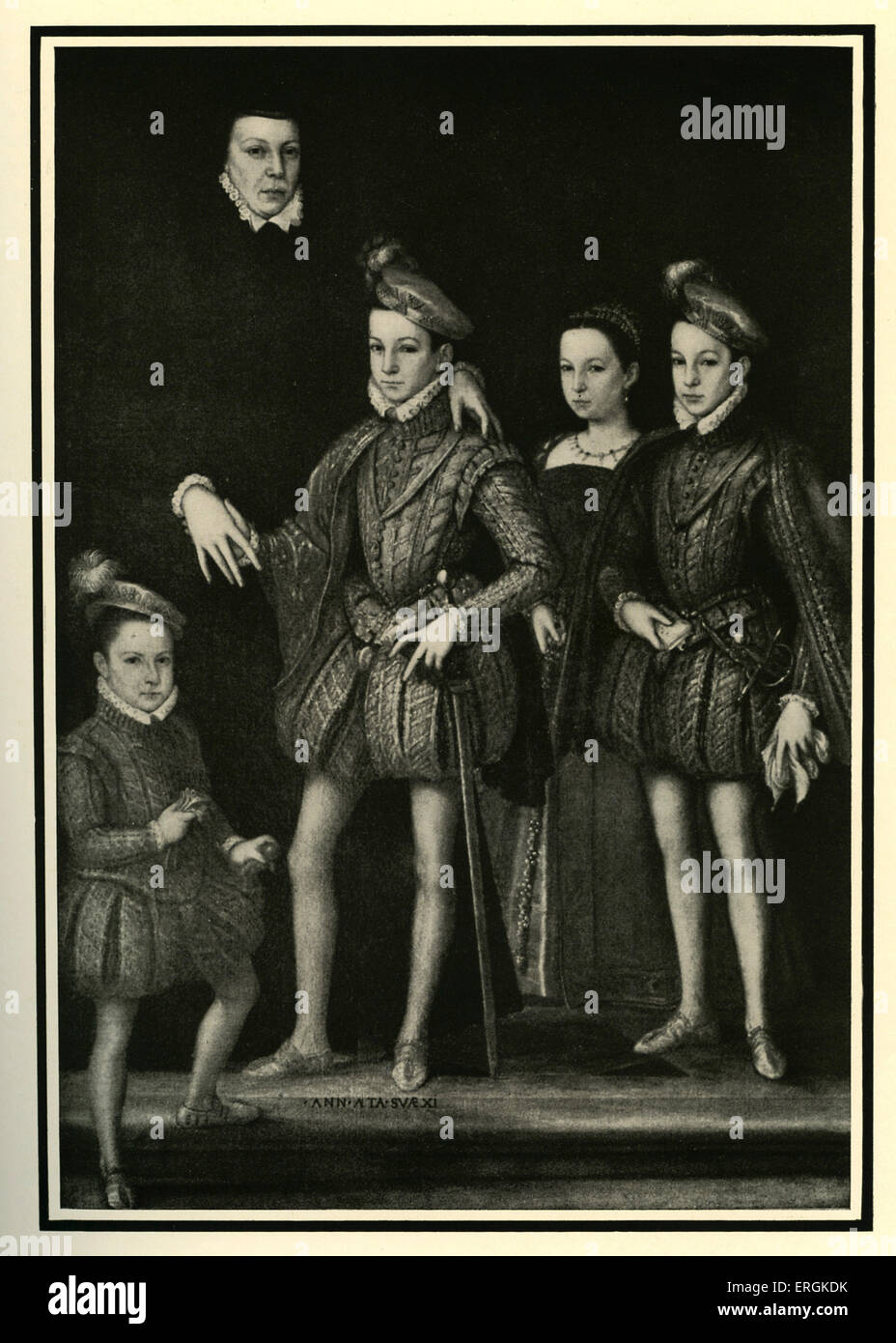 Catherine de' Medici (1519-1589) and her family. Catherine was the daughter of Lorenzo II de' Medici (1492-1519) and Queen Stock Photo