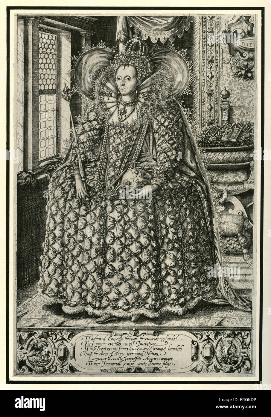 Queen Elizabeth I (1533-1603), after a 1588 engraving by William Rogers (1545-1604). Elizabeth is depicted in full regalia Stock Photo