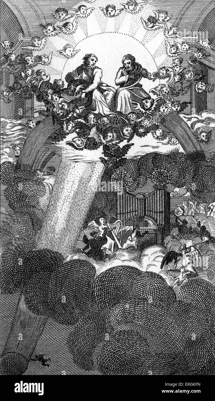 Plate from Milton by William Hogarth. Engraved by Thomas Cook. John Milton (1608-1674) composed the epic poem, Paradise Lost; Stock Photo