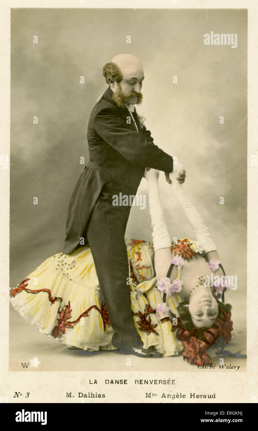 La Danse Renversee (the reverse dance), photographed by Walery in Paris. The dances are captioned as M. Dalhias and Mlle. Angele Heraud. Walery was the working name of two photographers, Julian Ostrorog and his son, Ignacy. Stock Photo