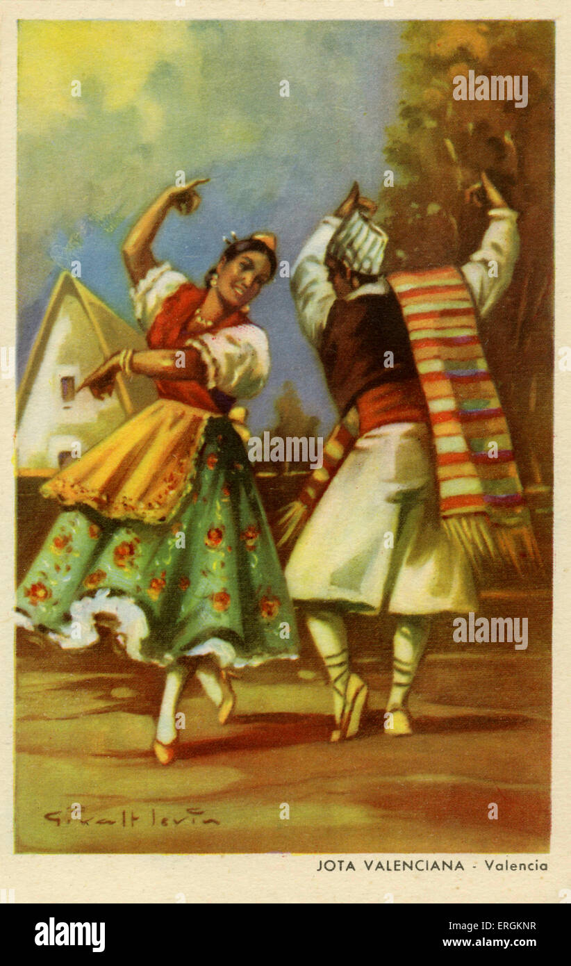 Couple performing the Jota dance, Valencia. The Jota is a traditional