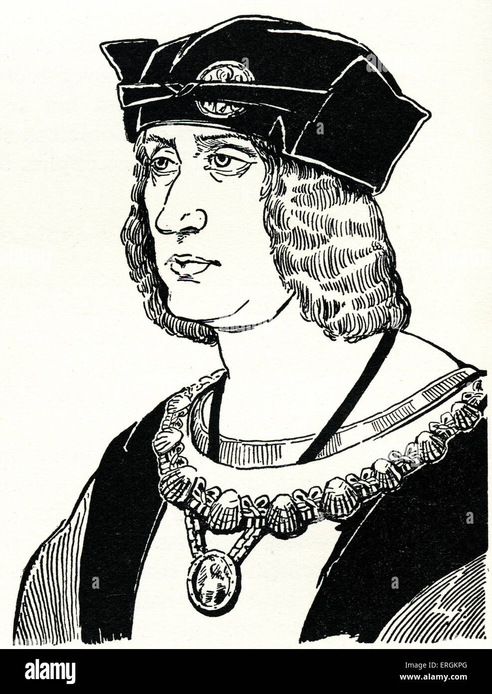 King Louis XII (1462 - 1515). Ruled as King of France from 1498 to 1515 and King of Naples from 1501 to 1504. Based on engraving by Jehen Perreal (c.1450 - 1530). Herbert Norris artist died 1950 - may require copyright clearance Stock Photo