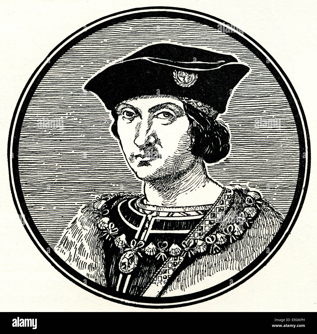 Charles VIII of France (1470 - 1498). Monarch of the House of Valois who ruled as King of France from 1483 to his death in 1498. Based on work by Andrea Solari (1460–1524). Herbert Norris artist died 1950 - may require copyright clearance Stock Photo